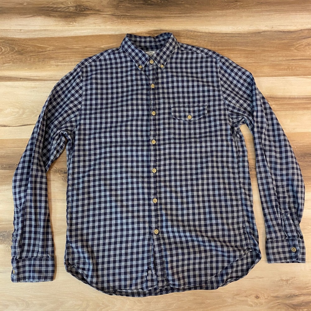 J.Crew Work Shirt Mens Button Down Plaid Twill Long Sleeve Casual Medium Gray